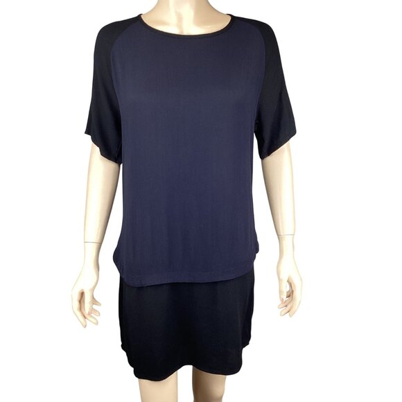 Monrow Womens Dress Size Small NWT Crepe Raglan Colorblock Navy Blue & Black - Picture 2 of 8